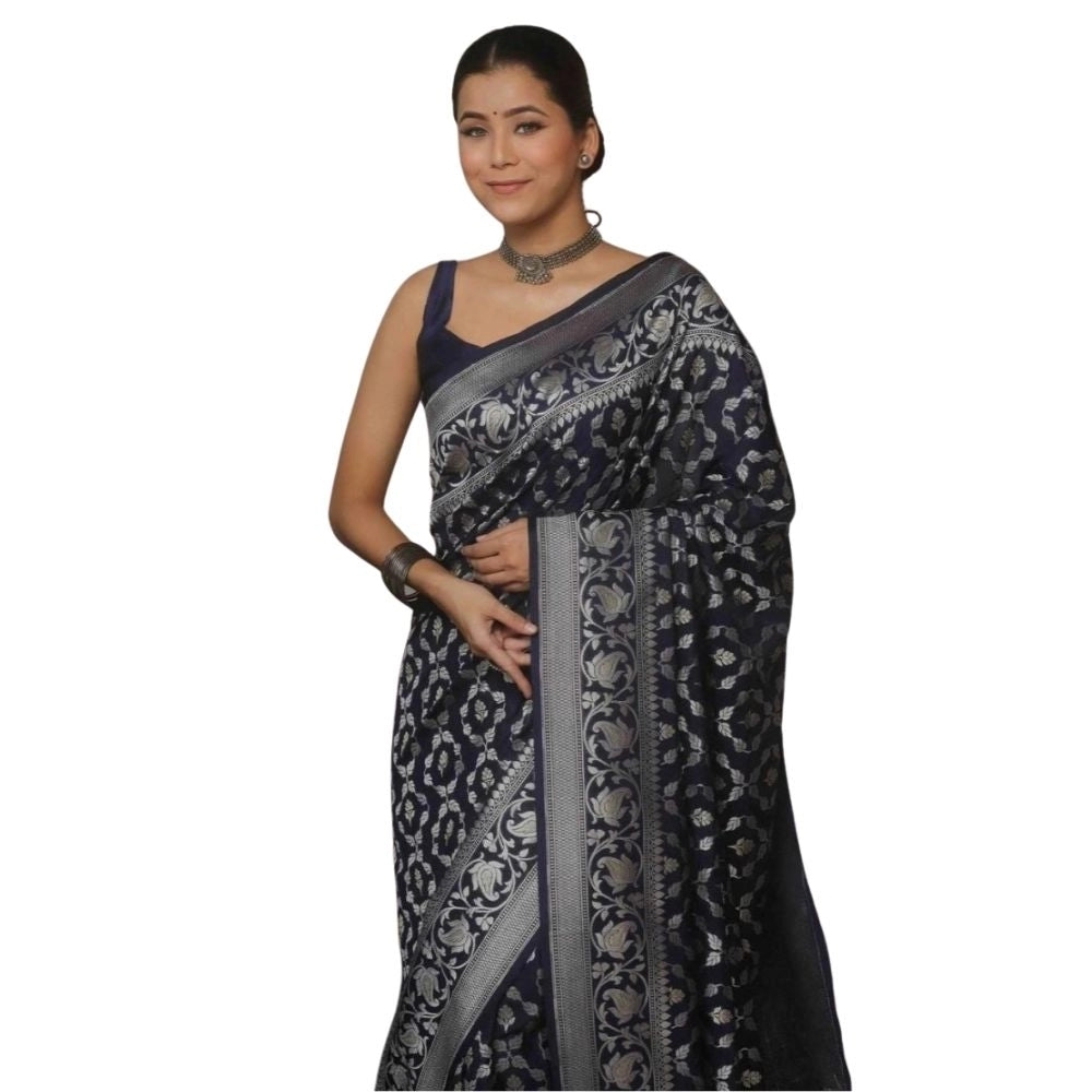 Women's Silk Printed Saree — Navy Blue · _Ble