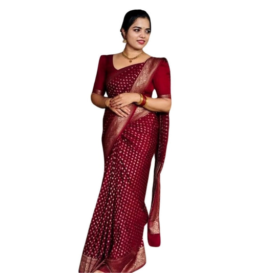 Women's Silk Printed Saree — Maroon · mron