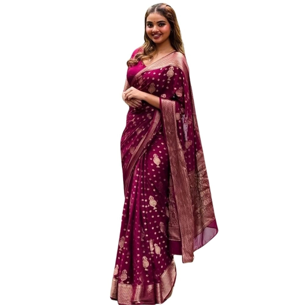 Women's Silk Printed Saree — Wine · Prpl