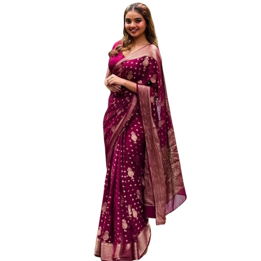 Women's Silk Printed Saree — Wine · Prpl