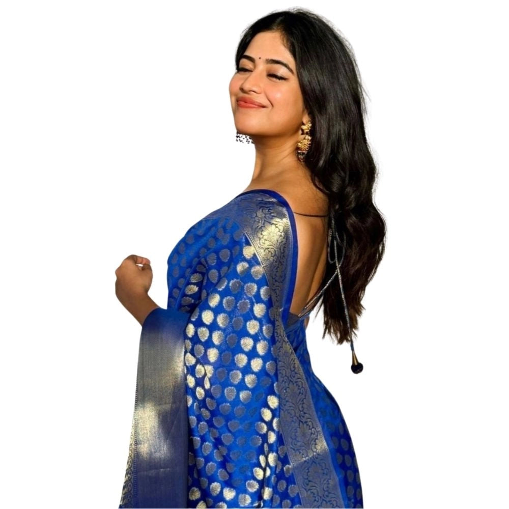 Women's Silk Printed Saree — Royal Blue · _Blu