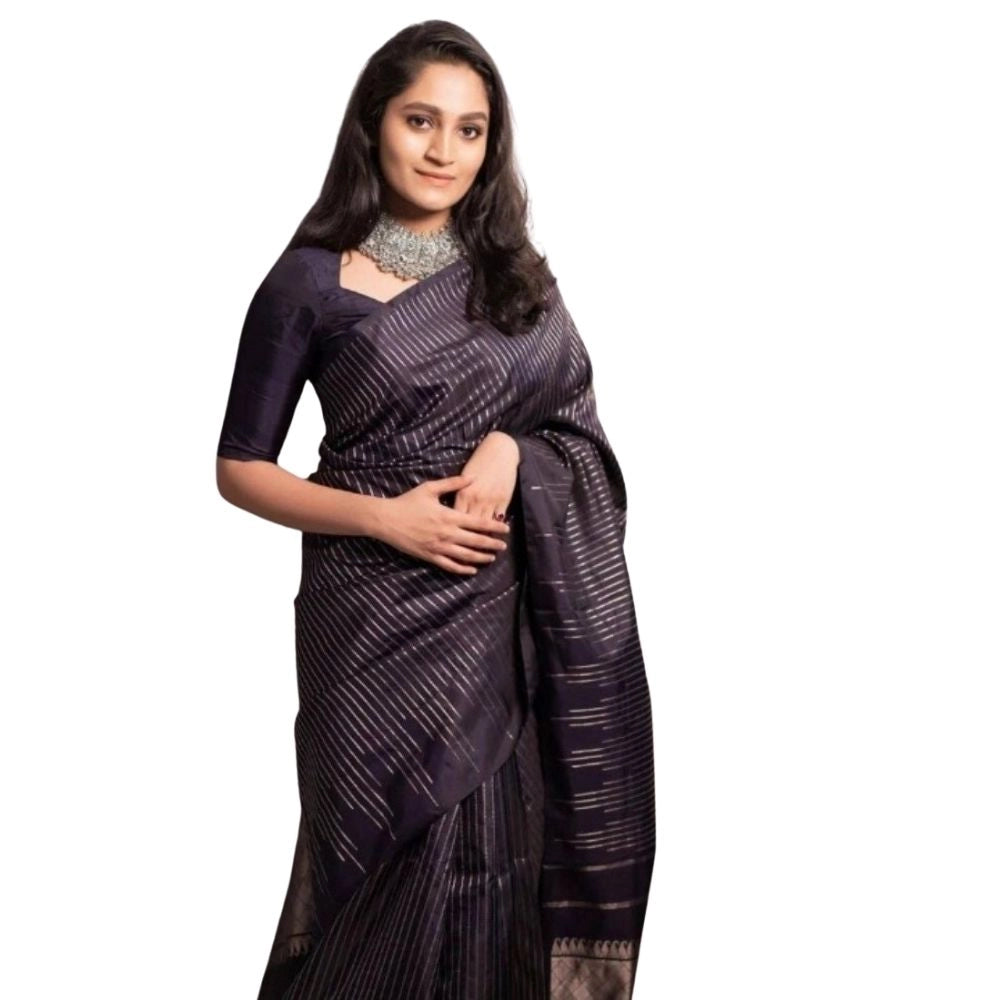 Women's Silk Printed Saree — Black · _Blk