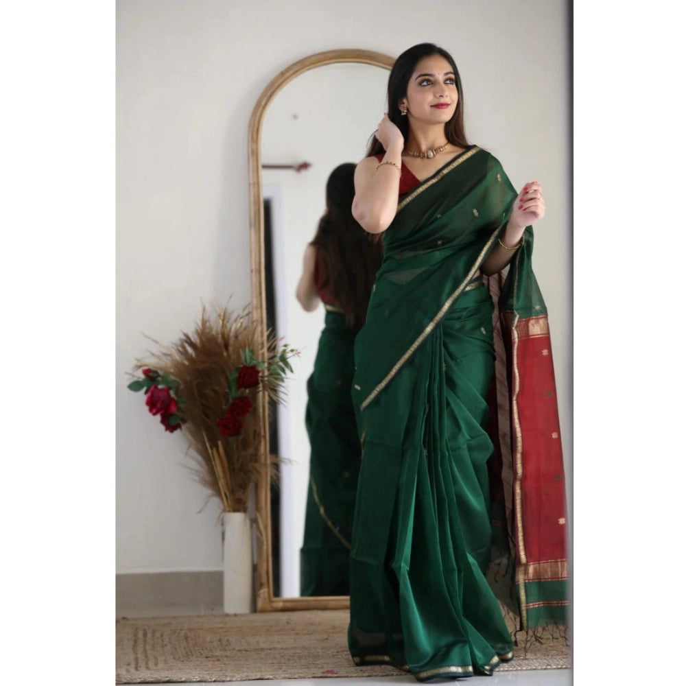Women's Cotton Printed Saree — Dark Green
