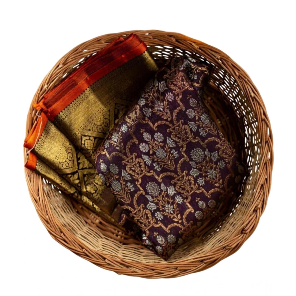Women's Soft Lichi Silk Printed Saree — Purple · 2Prl