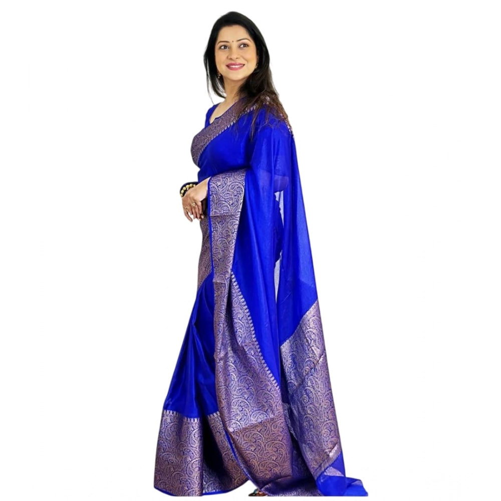 Women's Soft Lichi Silk Solid Saree — Blue · 42Bl