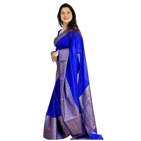 Women's Soft Lichi Silk Solid Saree — Blue · 42Bl