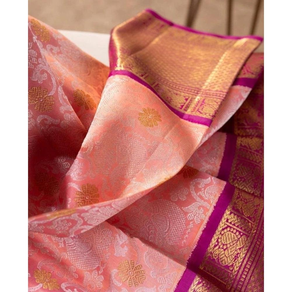 Women's Soft Lichi Silk Printed Saree — Pink · 8Pnk