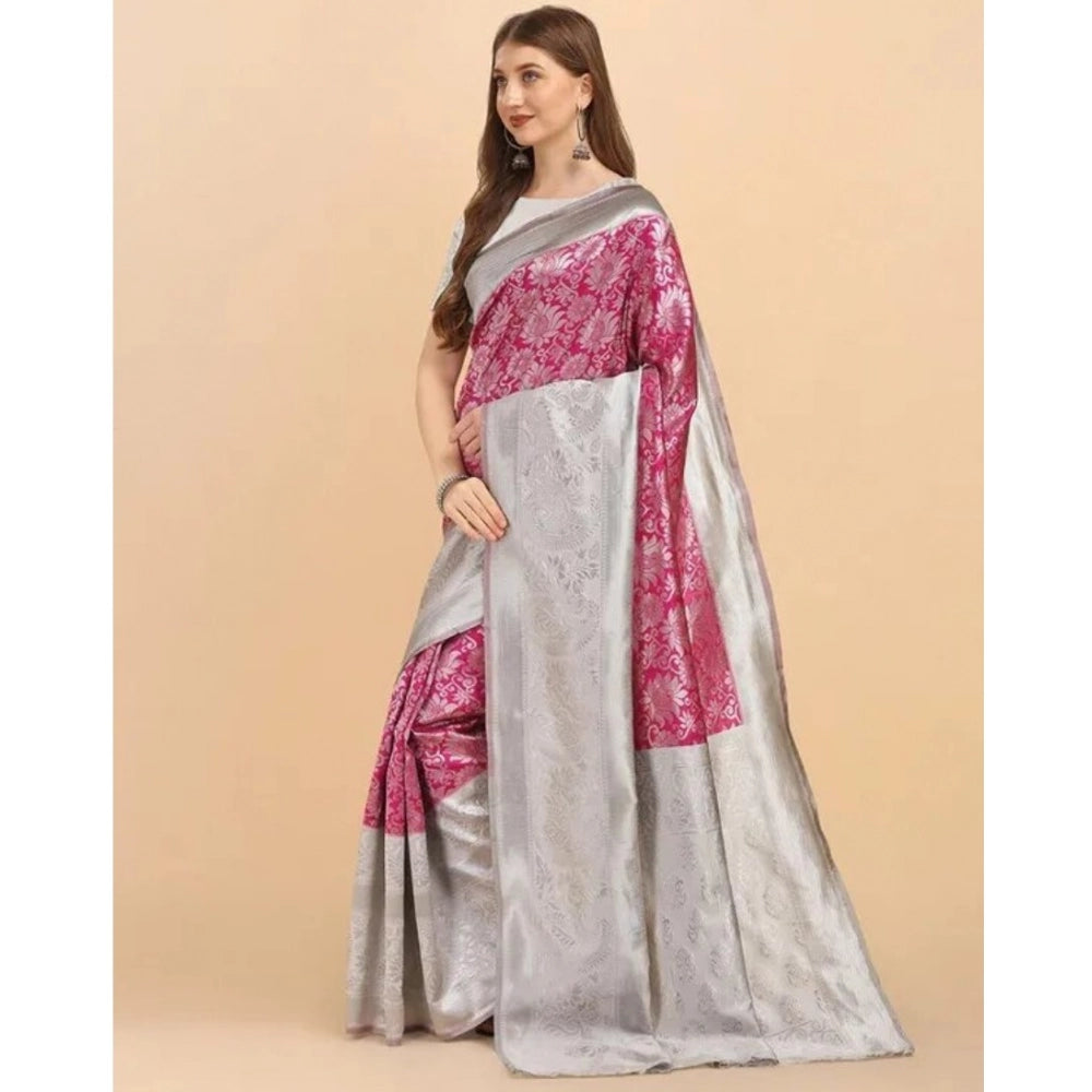 Women's Soft Lichi Silk Printed Saree — Pink · 0Pnk