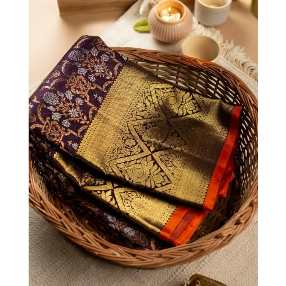 Women's Soft Lichi Silk Printed Saree — Purple · 2Prl