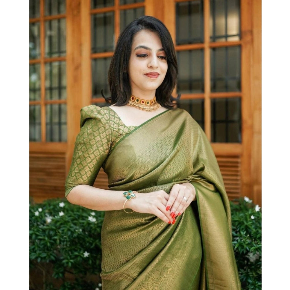 Women's Soft Lichi Silk Printed Saree — Green · 4Grn