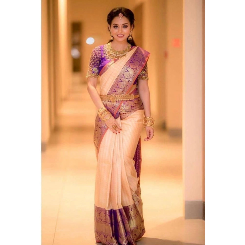 Women's Soft Lichi Silk Printed Saree — Purple · 1Prl