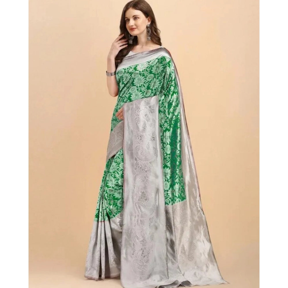 Women's Soft Lichi Silk Printed Saree — Green · 0Grn