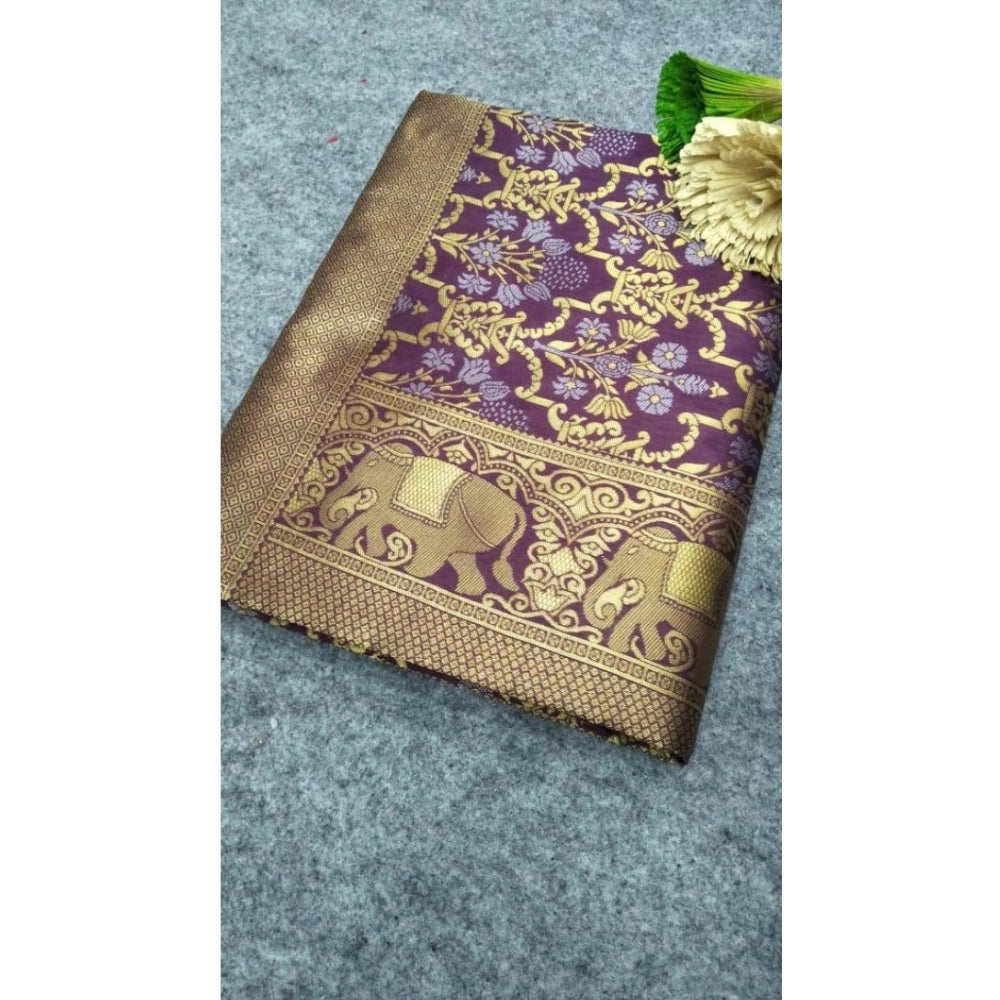 Women's Soft Lichi Silk Printed Saree — Purple · 2Prl