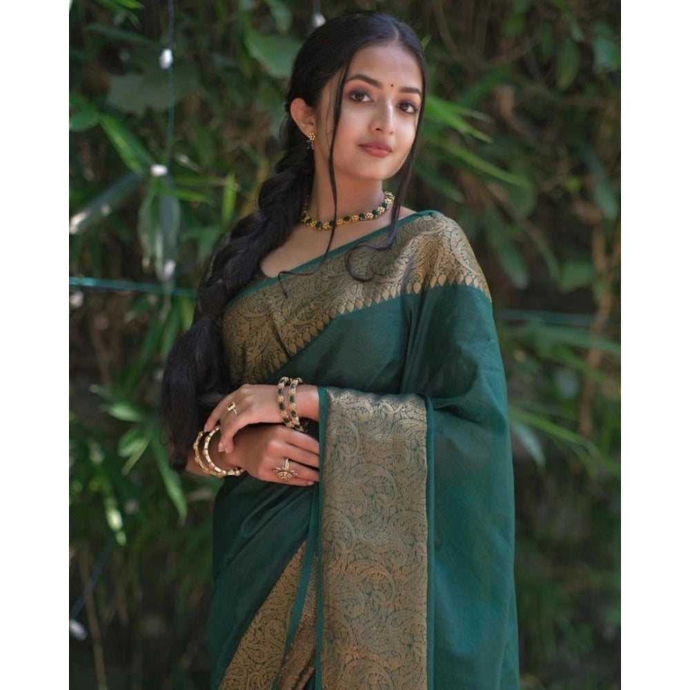 Women's Soft Lichi Silk Solid Saree — Green