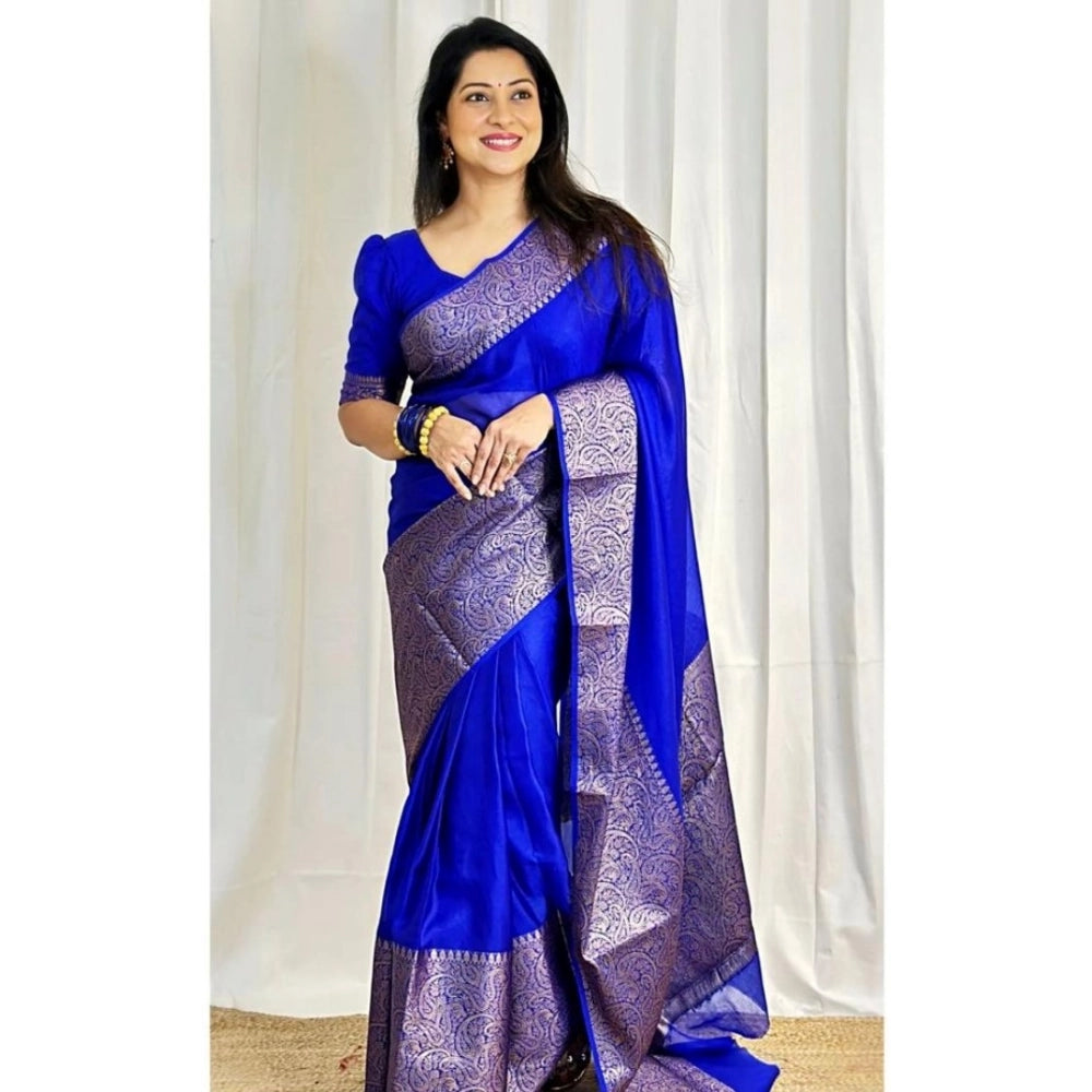 Women's Soft Lichi Silk Solid Saree — Blue · 42Bl