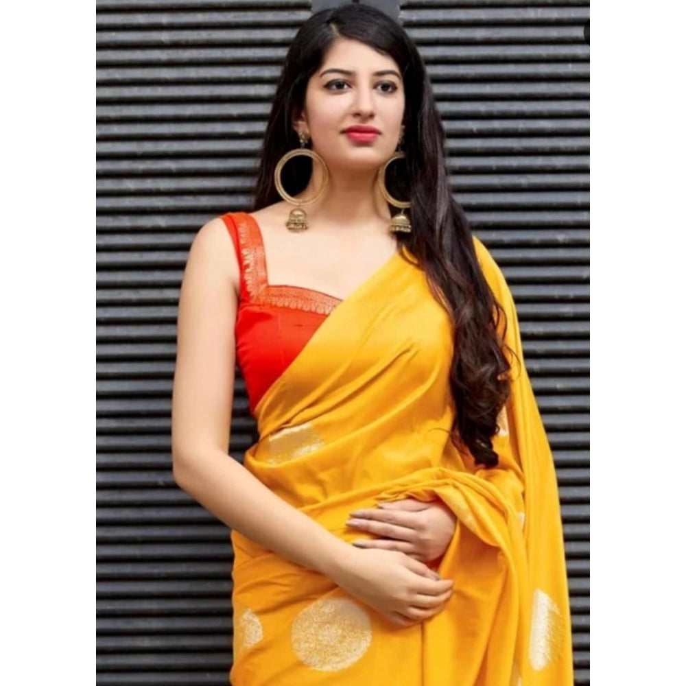 Women's Soft Lichi Silk Printed Saree — Yellow · 8Ylw