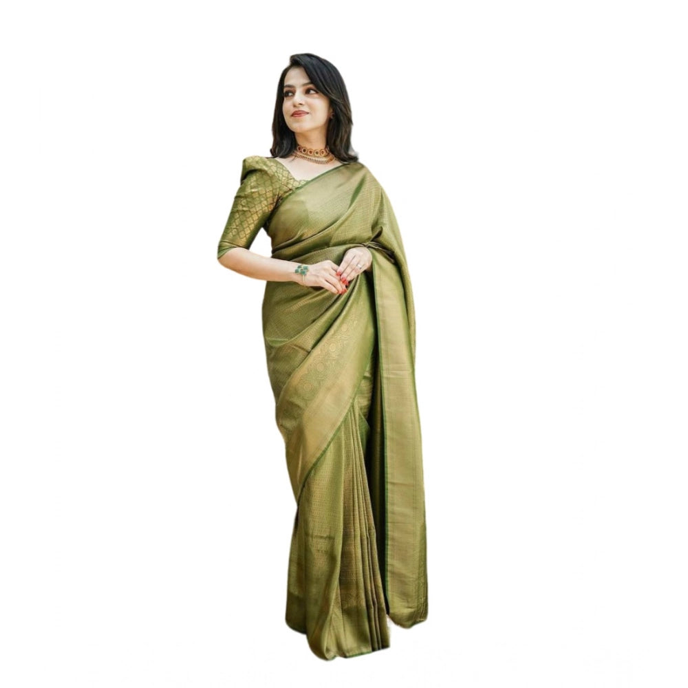 Women's Soft Lichi Silk Printed Saree — Green · 4Grn