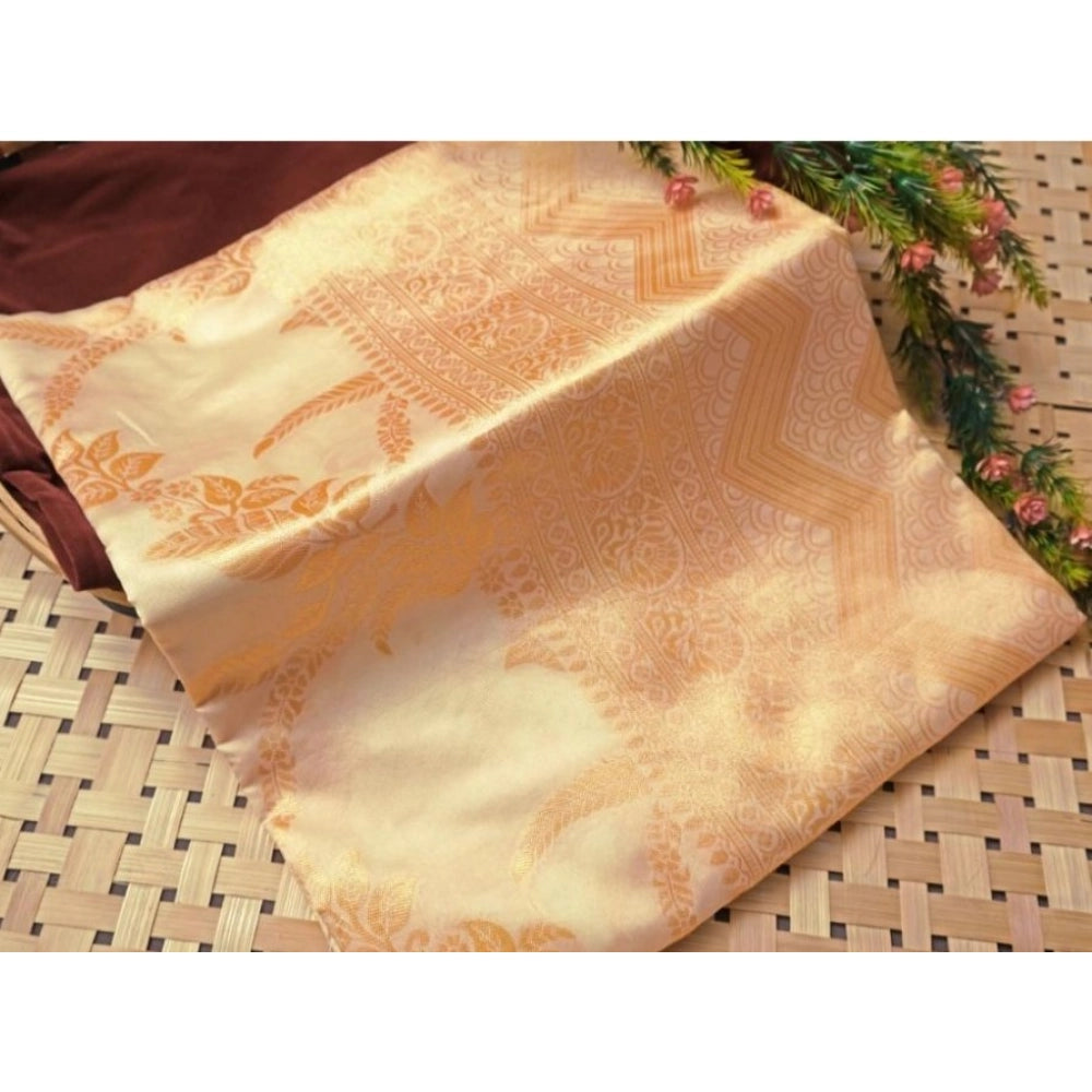 Women's Soft Lichi Silk Printed Saree — Golden