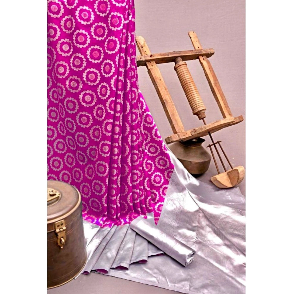Women's Soft Lichi Silk Printed Saree — Pink · 0Pnk