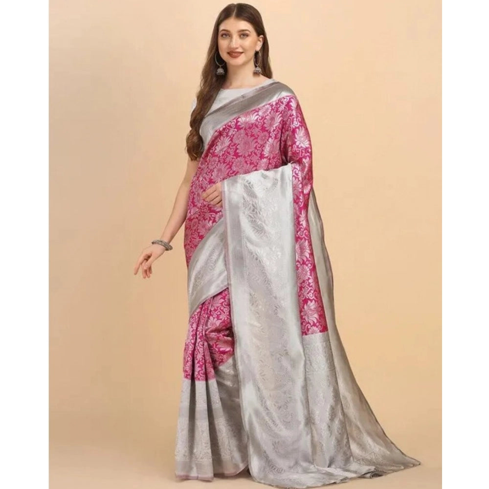 Women's Soft Lichi Silk Printed Saree — Pink · 0Pnk