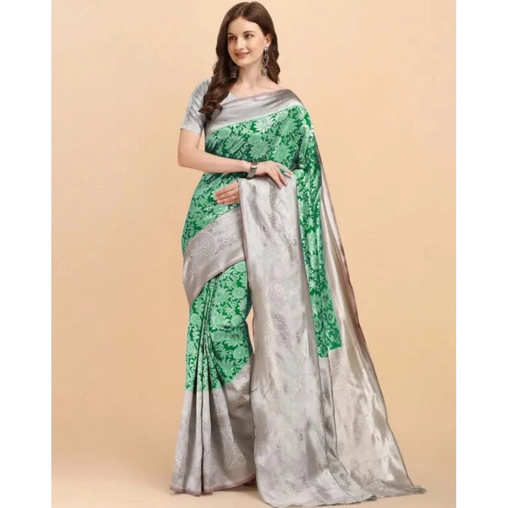 Women's Soft Lichi Silk Printed Saree — Green · 0Grn