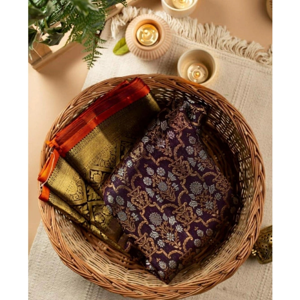 Women's Soft Lichi Silk Printed Saree — Purple · 2Prl