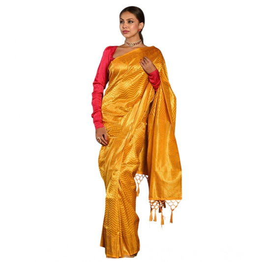 Women's Soft Lichi Silk Woven Saree — Yellow