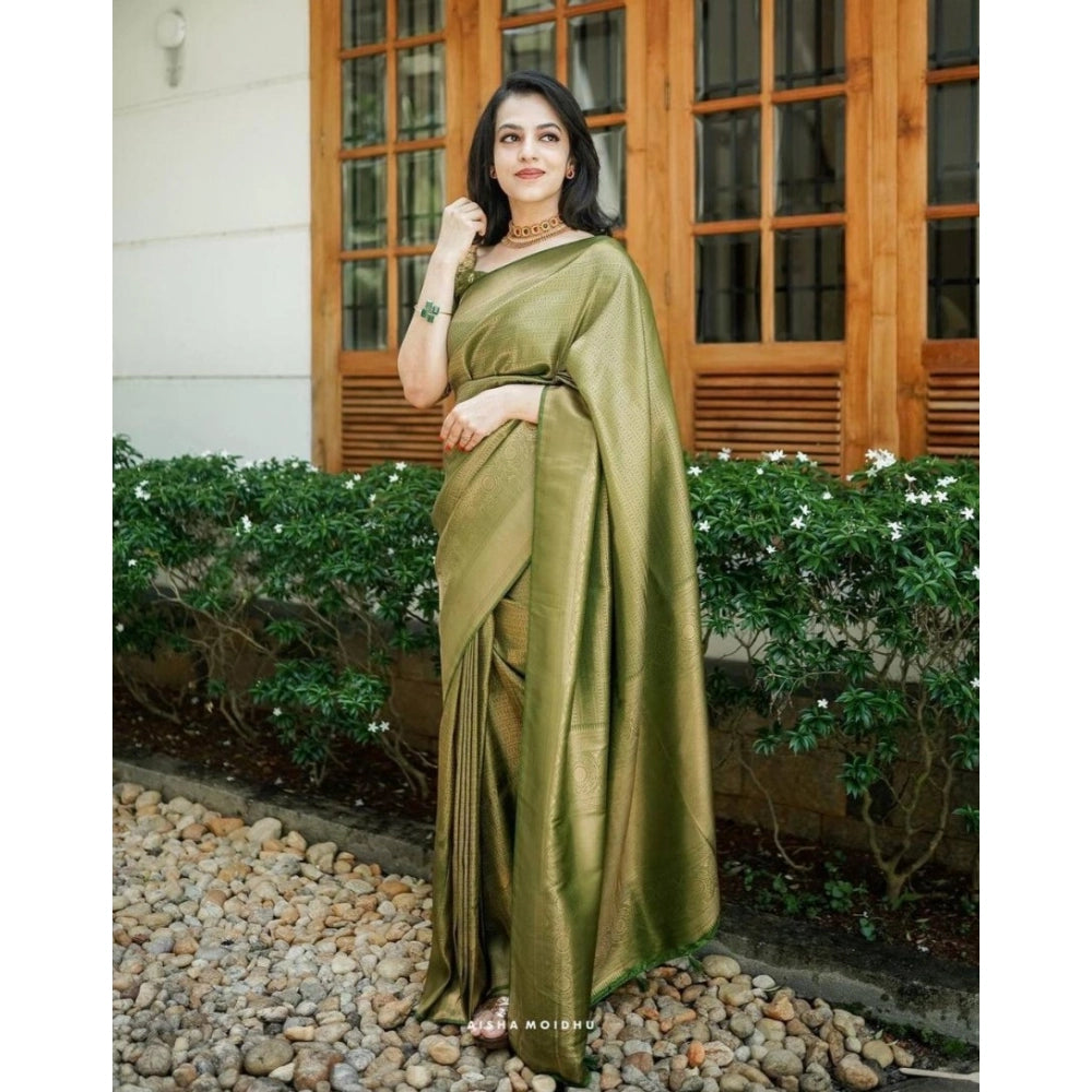 Women's Soft Lichi Silk Printed Saree — Green · 4Grn