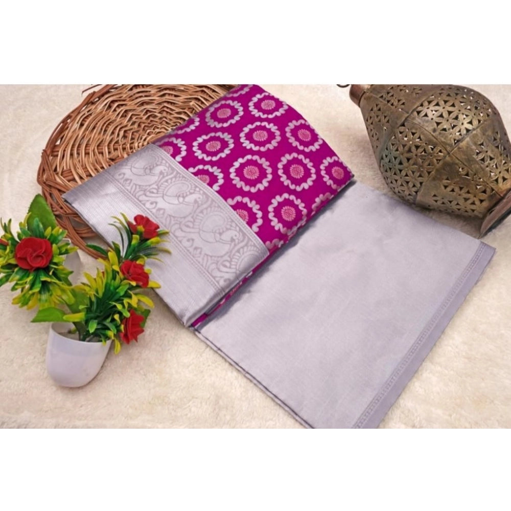 Women's Soft Lichi Silk Printed Saree — Pink · 0Pnk