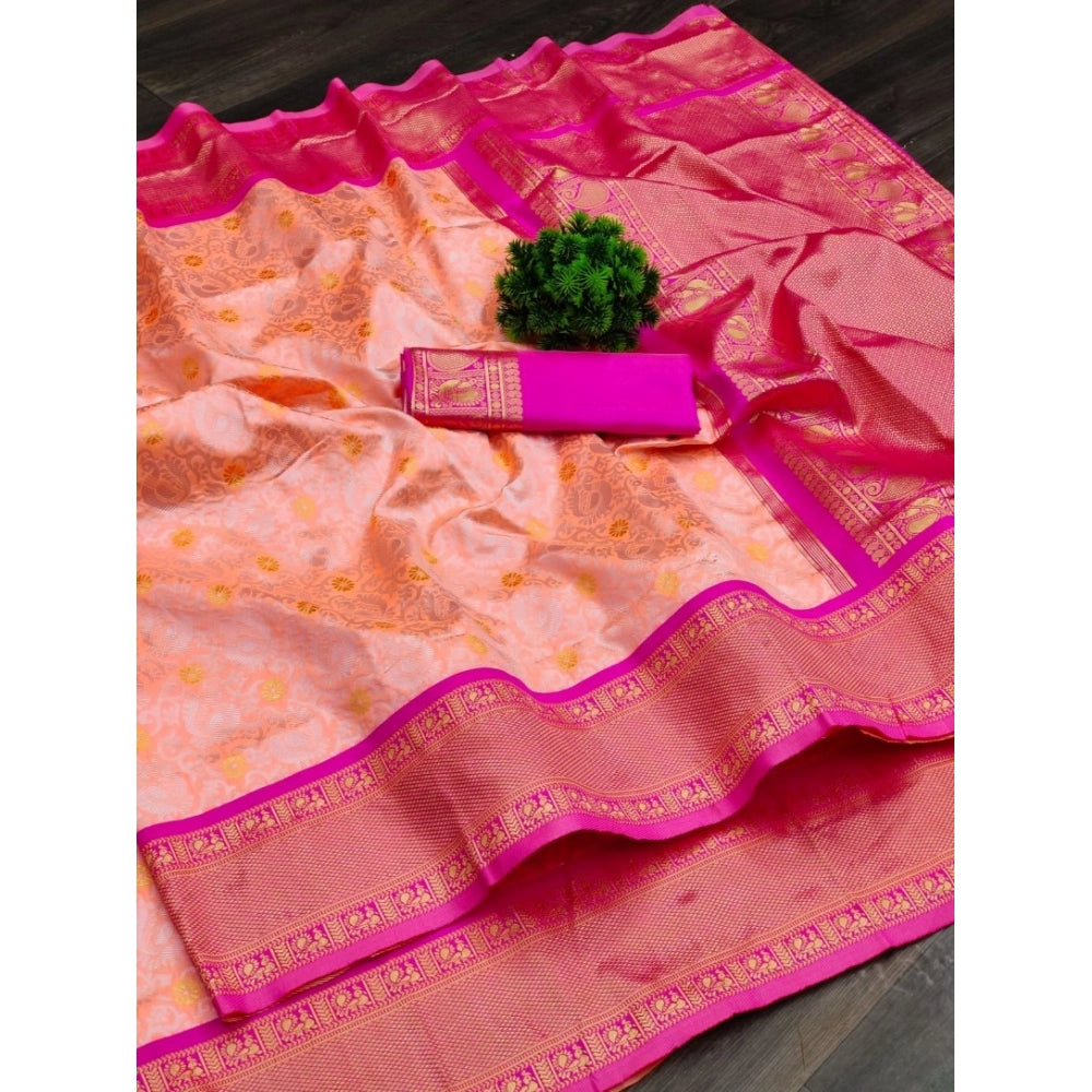Women's Soft Lichi Silk Printed Saree — Pink · 8Pnk