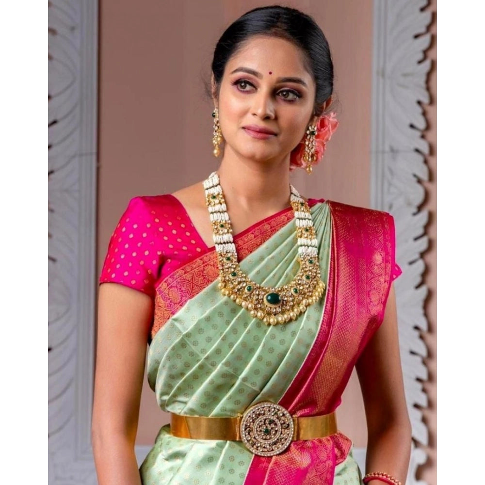 Women's Soft Lichi Silk Printed Saree — Light Green · LGrn