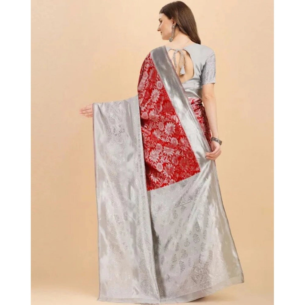 Women's Soft Lichi Silk Printed Saree — Red · 90Rd