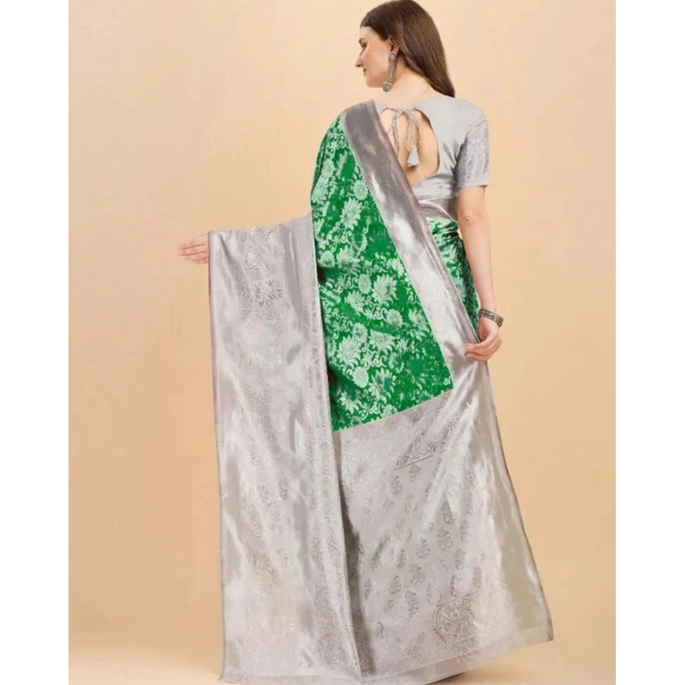 Women's Soft Lichi Silk Printed Saree — Green · 0Grn
