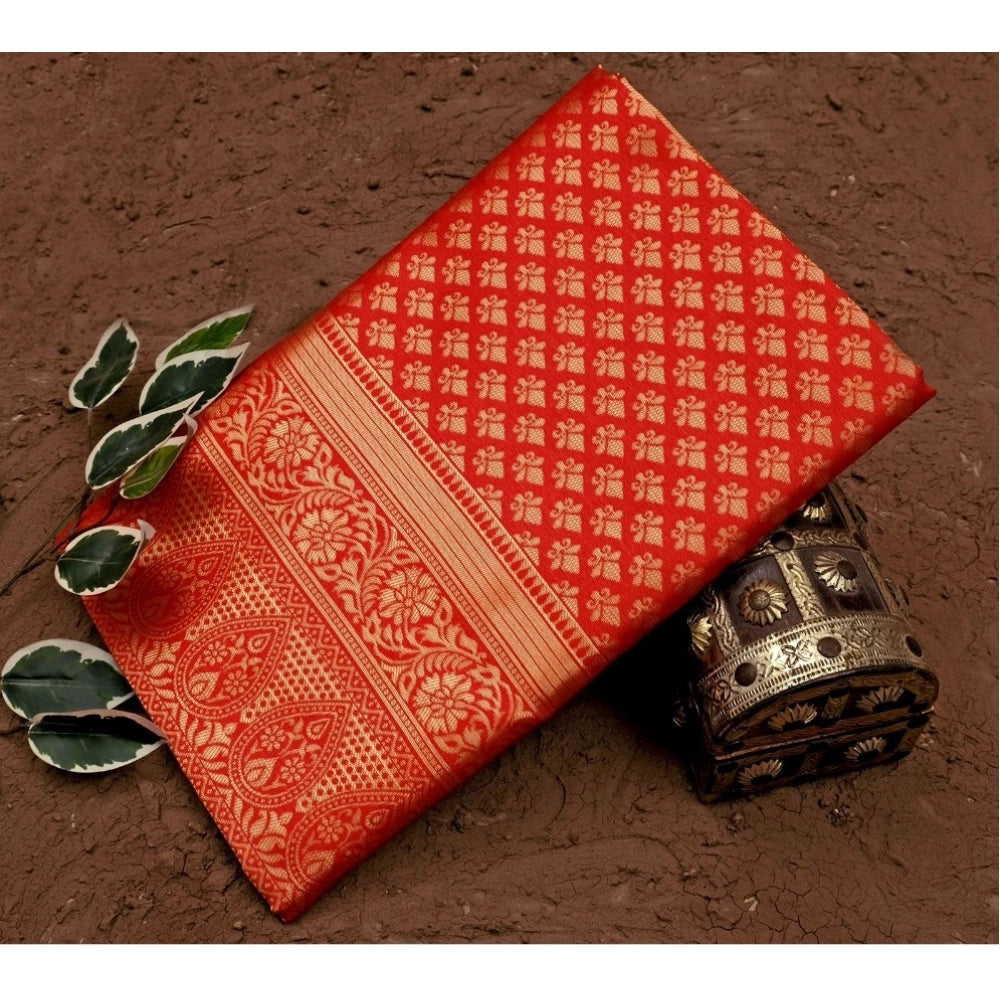 Women's Soft Lichi Silk Printed Saree — Red · 1Red