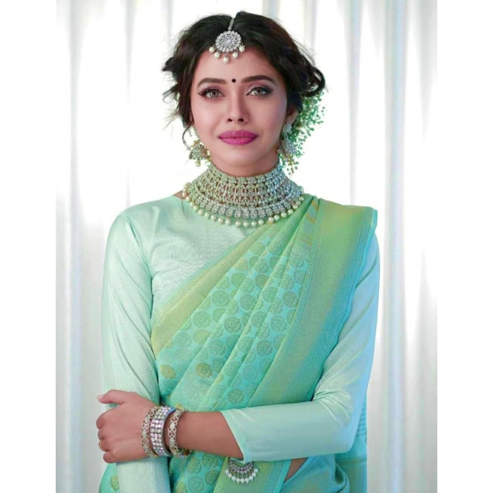 Women's Soft Lichi Silk Printed Saree — Light Green · 6Lbl