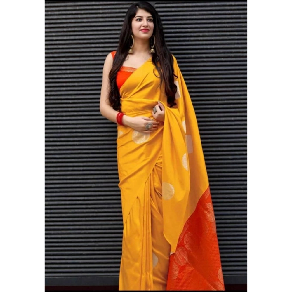 Women's Soft Lichi Silk Printed Saree — Yellow · 8Ylw