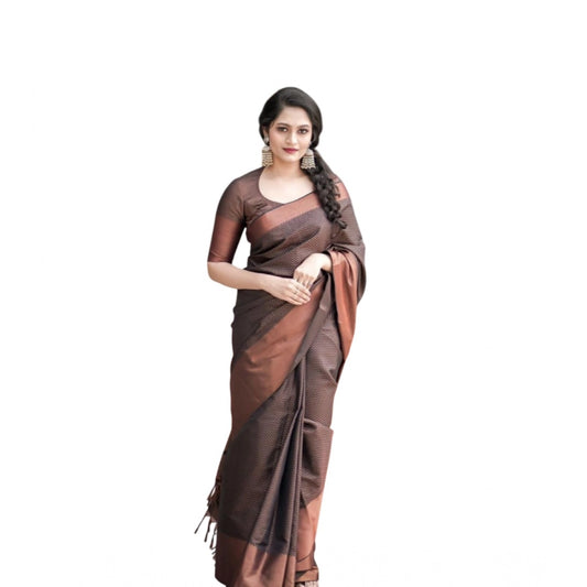 Women's Soft Lichi Silk Printed Saree — Brown · 4Brn