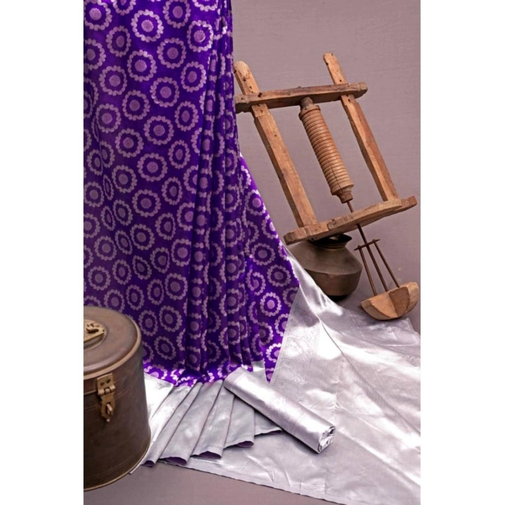 Women's Soft Lichi Silk Printed Saree — Purple · 0Prl