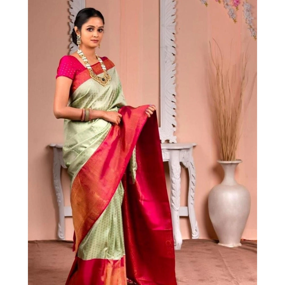 Women's Soft Lichi Silk Printed Saree — Light Green · LGrn