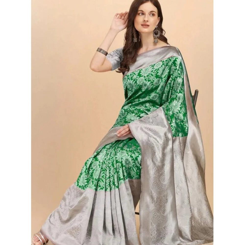 Women's Soft Lichi Silk Printed Saree — Green · 0Grn