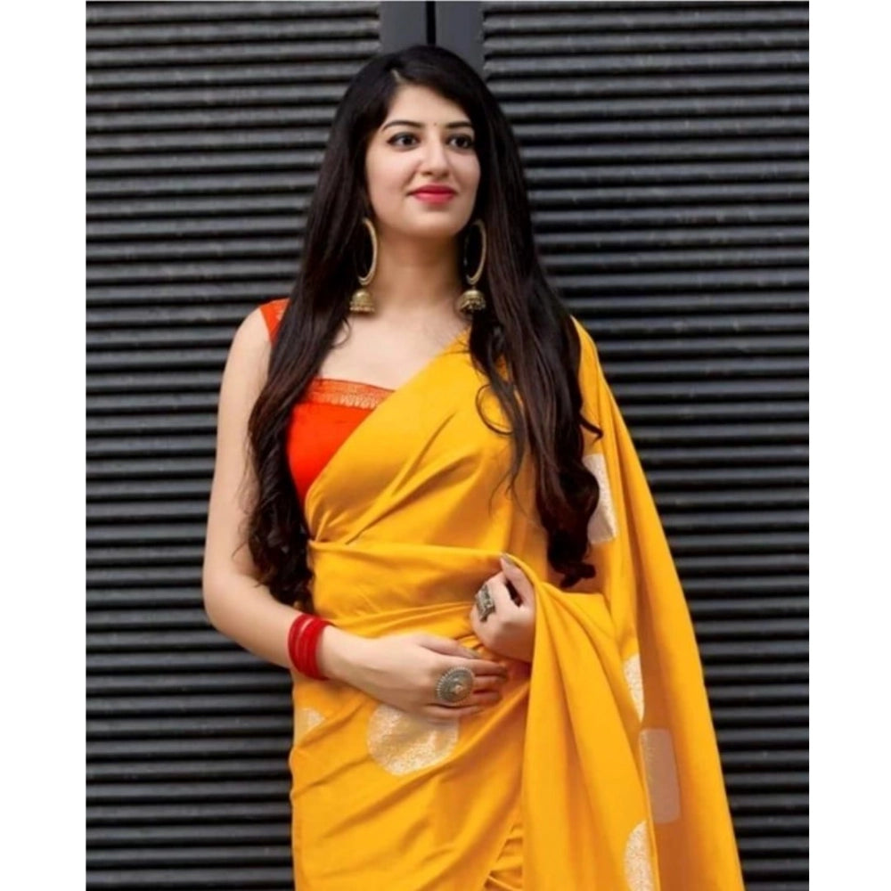 Women's Soft Lichi Silk Printed Saree — Yellow · 8Ylw
