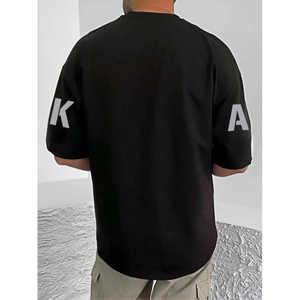 Men's Casual Cotton Blend Printed Round Neck Half Sleeve — Black · 80_L