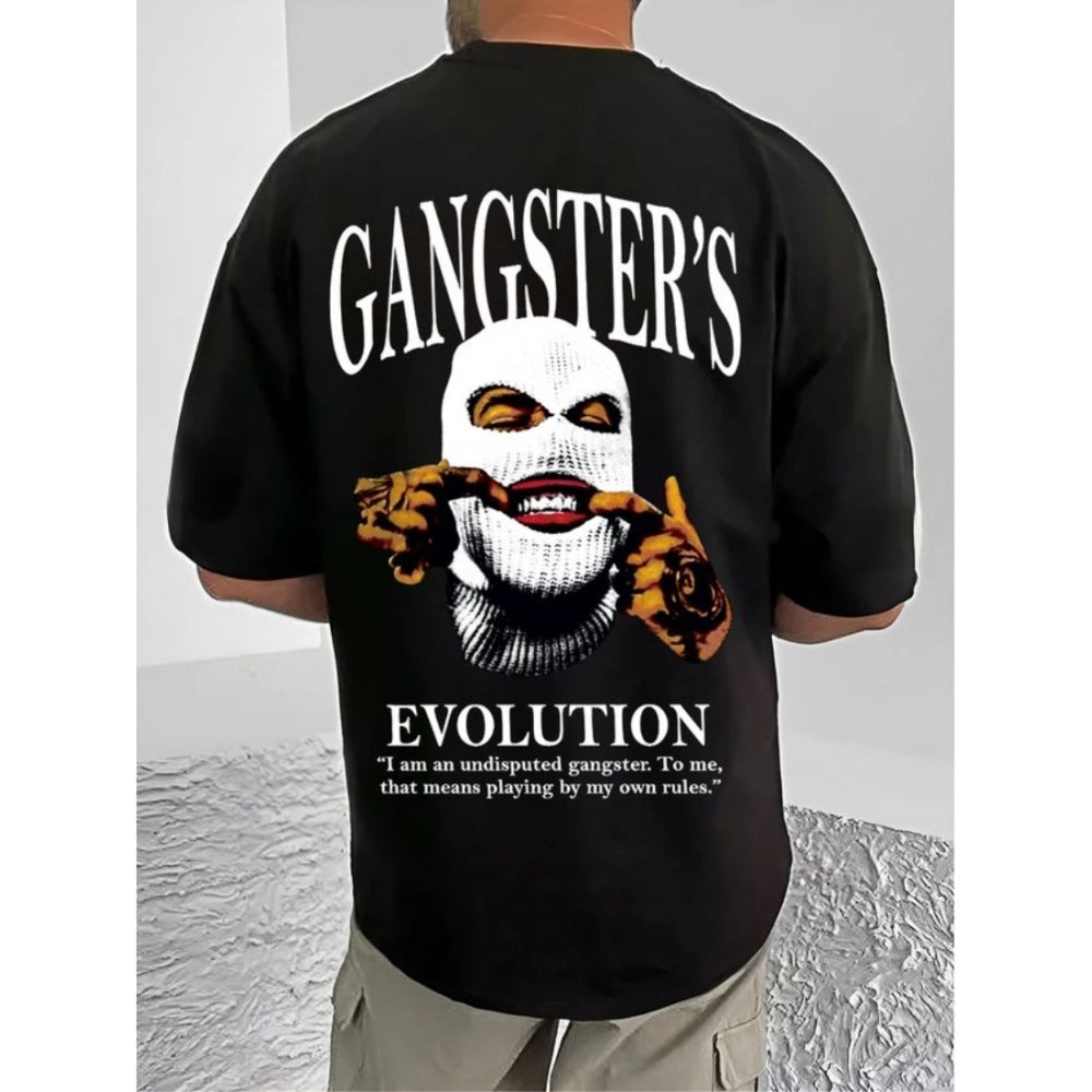 Men's Casual Cotton Blend Printed Round Neck Half Sleeve — Black · 53_L