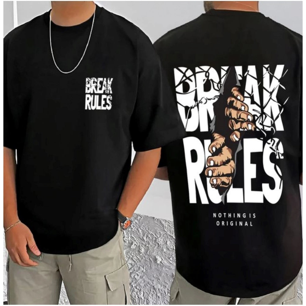 Men's Casual Cotton Blend Printed Round Neck Half Sleeve — Black · 58_L
