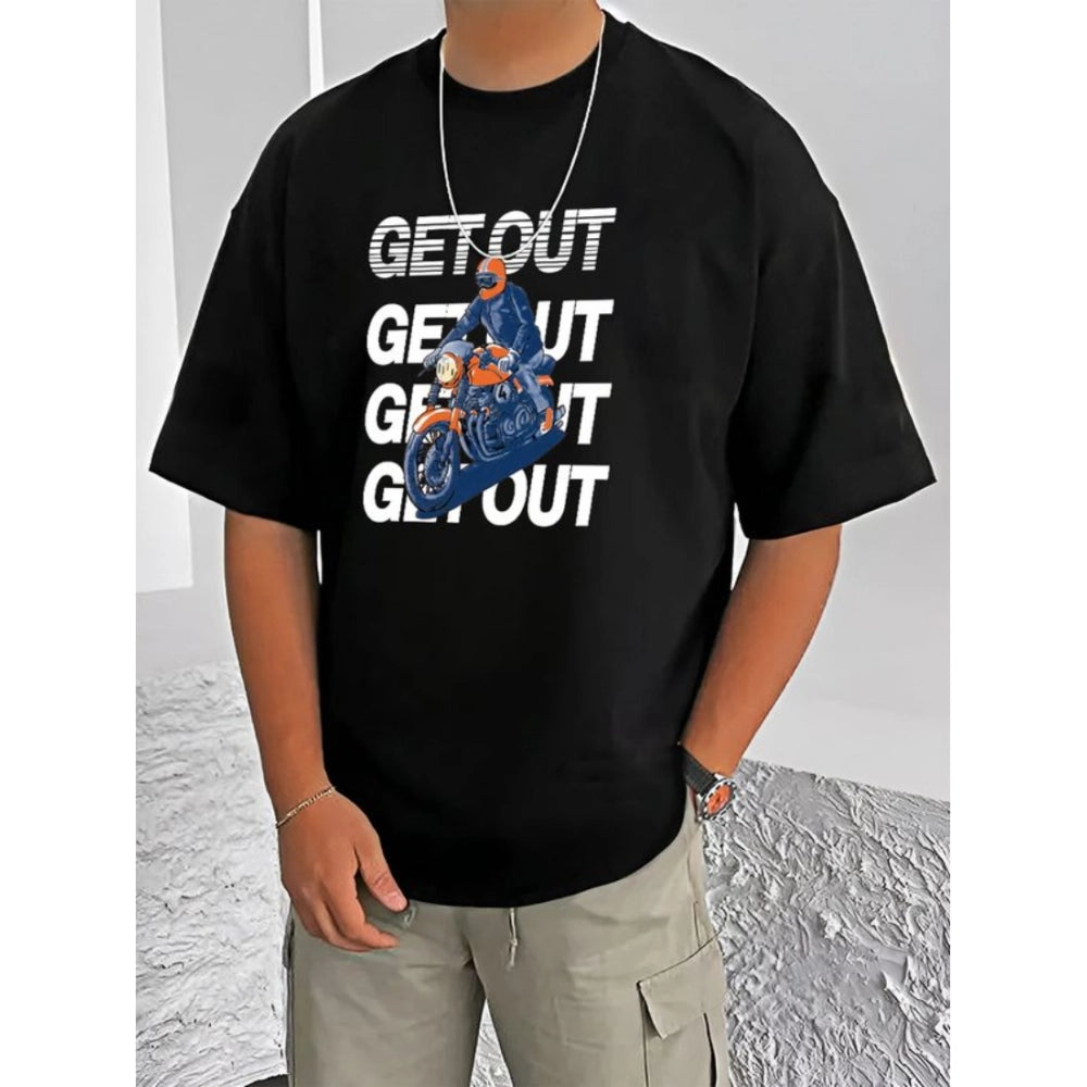 Men's Casual Cotton Blend Printed Round Neck Half Sleeve — Black · 89_L