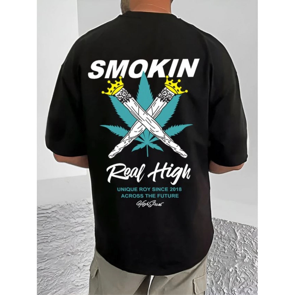 Men's Casual Cotton Blend Printed Round Neck Half Sleeve — Black · 29_L