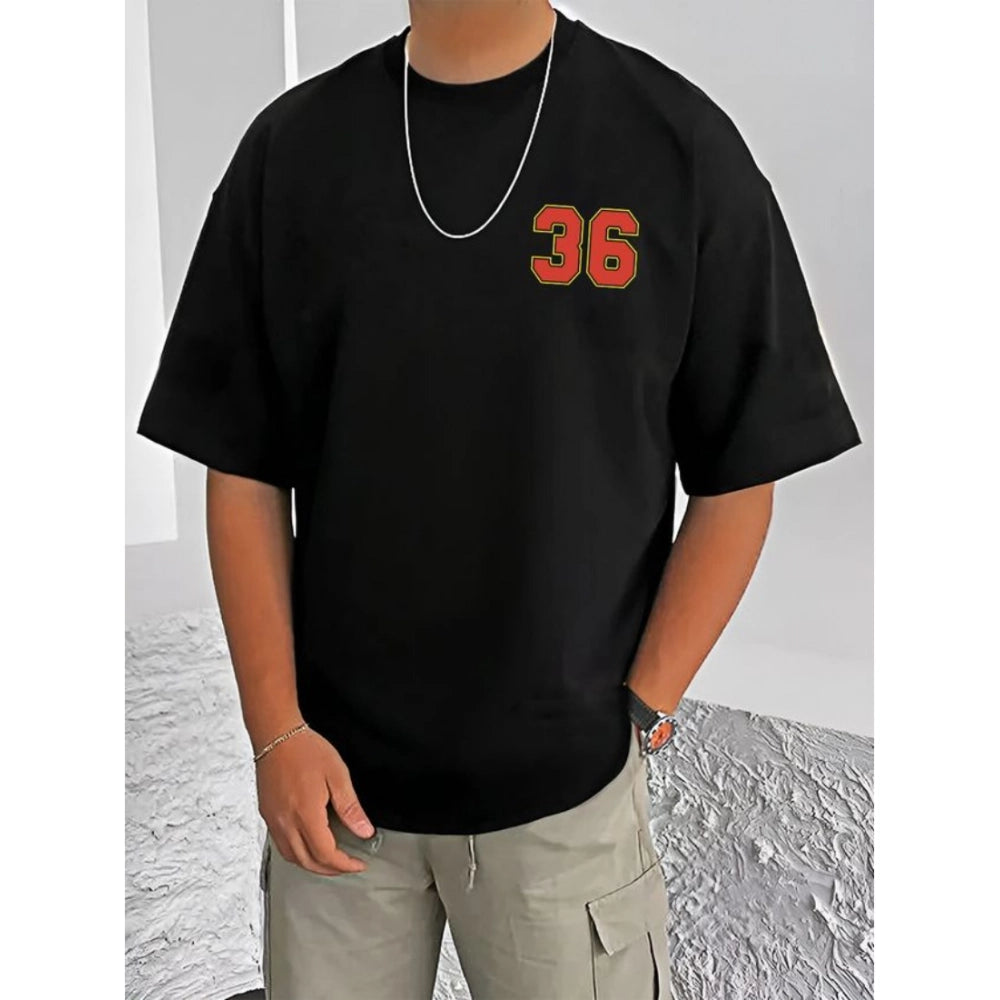 Men's Casual Cotton Blend Printed Round Neck Half Sleeve — Black · 21_L