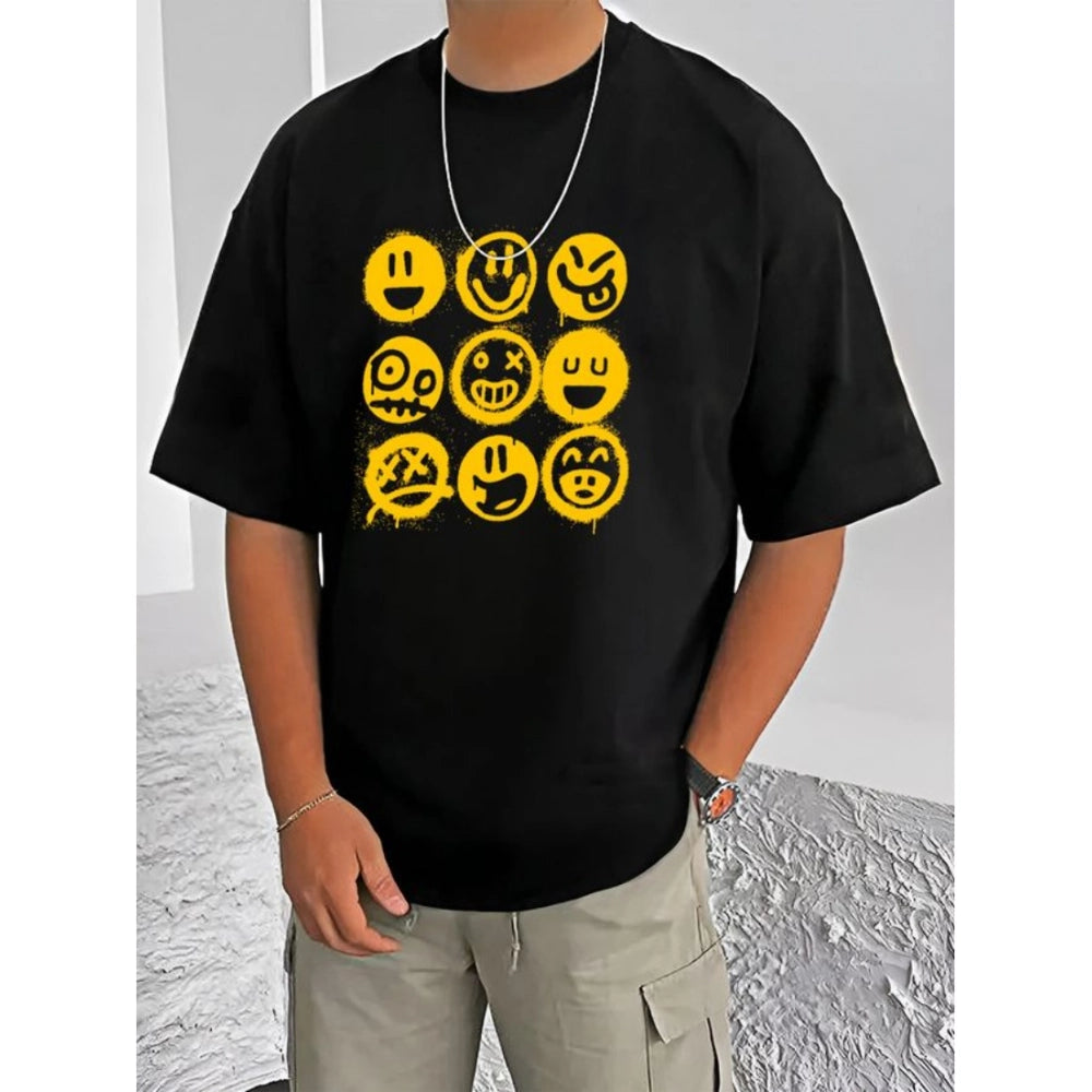 Men's Casual Cotton Blend Printed Round Neck Half Sleeve — Black · 94_L