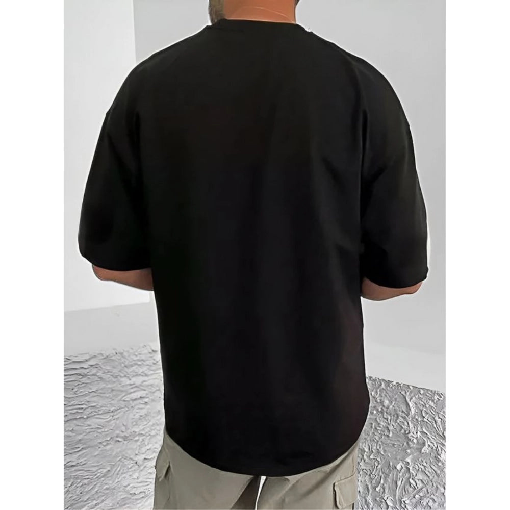 Men's Casual Cotton Blend Printed Round Neck Half Sleeve — Black · 87_L