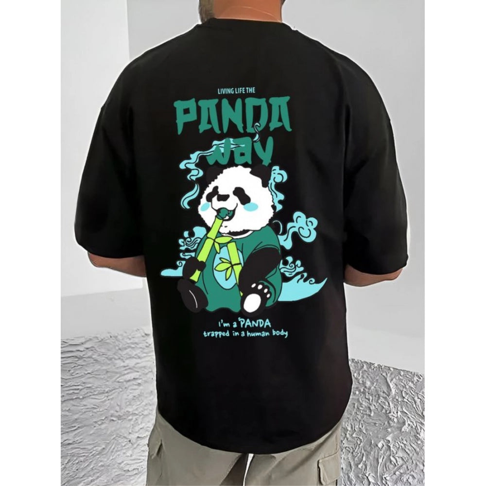 Men's Casual Cotton Blend Printed Round Neck Half Sleeve — Black · 32_L